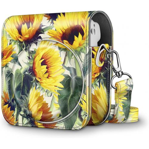  Fintie Protective Case for Fujifilm Instax Mini 11 Instant Camera - Premium Vegan Leather Bag Cover with Removable Adjustable Strap, Sunflowers