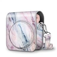 Fintie Protective Case for Fujifilm Instax Mini 11 Instant Camera - Premium Vegan Leather Bag Cover with Removable Adjustable Strap, Marble Pink