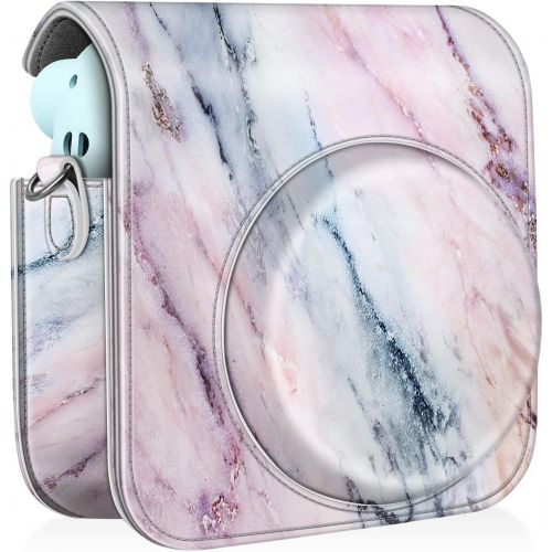  Fintie Protective Case for Fujifilm Instax Mini 11 Instant Camera - Premium Vegan Leather Bag Cover with Removable Adjustable Strap, Marble Pink