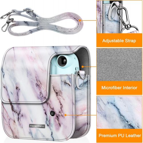  Fintie Protective Case for Fujifilm Instax Mini 11 Instant Camera - Premium Vegan Leather Bag Cover with Removable Adjustable Strap, Marble Pink