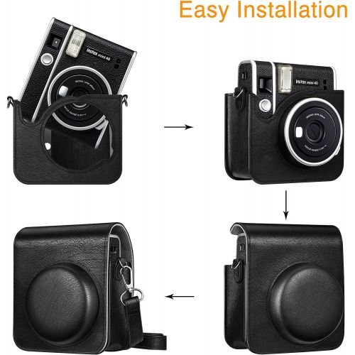  Fintie Protective Case for Fujifilm Instax Mini 40 Instant Camera - Premium Vegan Leather Bag Cover with Removable Adjustable Strap, Vintage Black