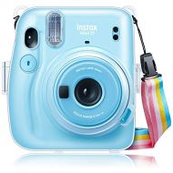 Fintie Protective Clear Case for Fujifilm Instax Mini 11 Instant Film Camera - Crystal Hard Shell Cover with Removable Rainbow Shoulder Strap, Clear