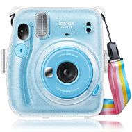 Fintie Protective Clear Case for Fujifilm Instax Mini 11 Instant Film Camera - Crystal Hard Shell Cover with Removable Rainbow Shoulder Strap, Glittering Transparent