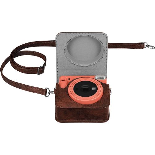  Fintie Protective Case for Fujifilm Instax Square SQ1 Instant Camera - Premium Vegan Leather Bag Cover with Removable Adjustable Strap, Vintage Brown