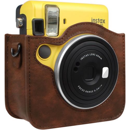  Fintie Protective Case for Fujifilm Instax Mini 70 - Premium Vegan Leather Bag Cover for Fujifilm Instax Mini 70 Instant Film Camera with Removable Adjustable Strap, Vintage Brown