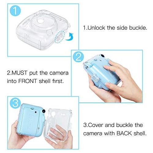  [아마존베스트]Fintie Protective Clear Case for Fujifilm Instax Mini 11 Instant Film Camera - Crystal Hard PVC Cover with Removable Rainbow Shoulder Strap, Clear