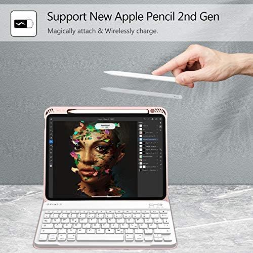  [아마존베스트]Fintie Keyboard Case for iPad Air 10.9 Inch 2020 (4th Generation) Soft TPU Back Case Cover with Pencil Holder, Magnetic Removable Bluetooth Keyboard with QWERTZ Layout, Rose Gold