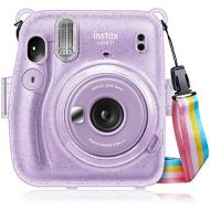 Fintie Protective Clear Case for Fujifilm Instax Mini 11 Instant Film Camera - Crystal Hard Shell Cover with Removable Rainbow Shoulder Strap, Glittering Purple