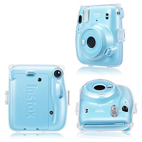  Fintie Protective Clear Case for Fujifilm Instax Mini 11 Instant Film Camera - Crystal Hard Shell Cover with Removable Rainbow Shoulder Strap, Clear