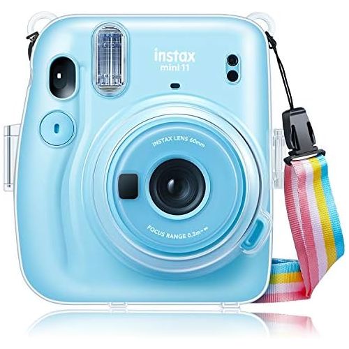  Fintie Protective Clear Case for Fujifilm Instax Mini 11 Instant Film Camera - Crystal Hard Shell Cover with Removable Rainbow Shoulder Strap, Clear