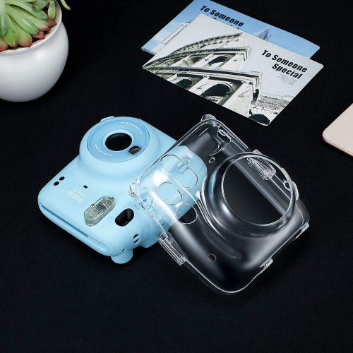  Fintie Protective Clear Case for Fujifilm Instax Mini 11 Instant Film Camera - Crystal Hard Shell Cover with Removable Rainbow Shoulder Strap, Clear