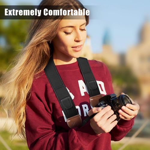  Fintie Camera Strap for All DSLR Camera, Universal Neck Shoulder Belt with Accessory Pockets for Canon, Nikon, Sony, Pentax, Black
