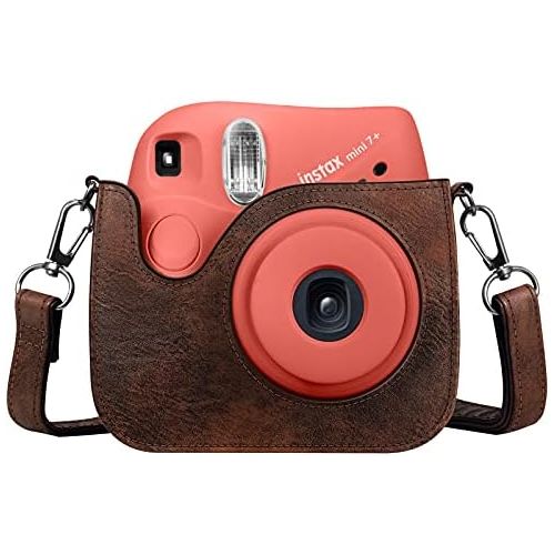  Fintie Protective Case for Fujifilm Instax Mini 7+ Instant Camera - Premium Vegan Leather Bag Cover with Removable Adjustable Strap, Vintage Brown