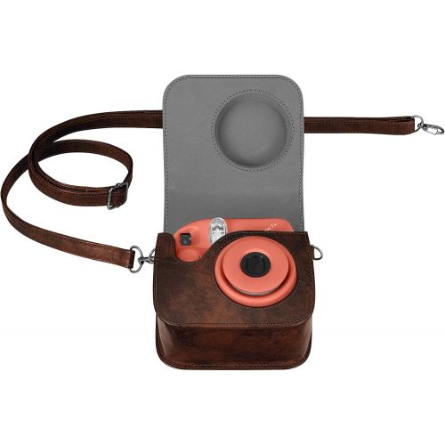  Fintie Protective Case for Fujifilm Instax Mini 7+ Instant Camera - Premium Vegan Leather Bag Cover with Removable Adjustable Strap, Vintage Brown