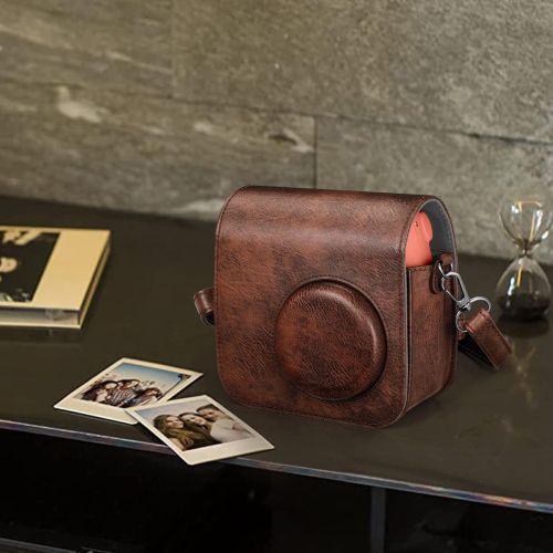  Fintie Protective Case for Fujifilm Instax Mini 7+ Instant Camera - Premium Vegan Leather Bag Cover with Removable Adjustable Strap, Vintage Brown