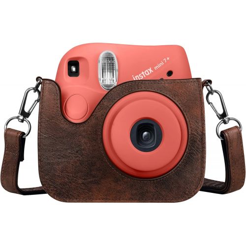  Fintie Protective Case for Fujifilm Instax Mini 7+ Instant Camera - Premium Vegan Leather Bag Cover with Removable Adjustable Strap, Vintage Brown