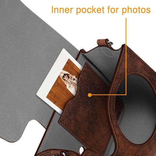  Fintie Protective Case for Fujifilm Instax Mini 7+ Instant Camera - Premium Vegan Leather Bag Cover with Removable Adjustable Strap, Vintage Brown