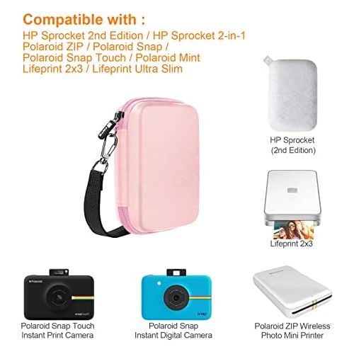  Fintie Protective Case for HP Sprocket Portable (2nd Edition), Polaroid Zip/Snap Touch/Mint Camera, Lifeprint 2x3 Photo Printer, Shockproof Hard Shell Carrying Case, Rose Gold