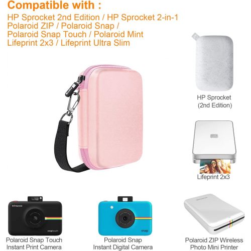  Fintie Protective Case for HP Sprocket Portable (2nd Edition), Polaroid Zip/Snap Touch/Mint Camera, Lifeprint 2x3 Photo Printer, Shockproof Hard Shell Carrying Case, Rose Gold