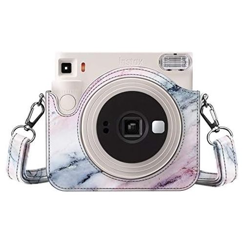  Fintie Protective Case for Fujifilm Instax Square SQ1 Instant Camera - Premium Vegan Leather Bag Cover with Removable Adjustable Strap, Marble Pink