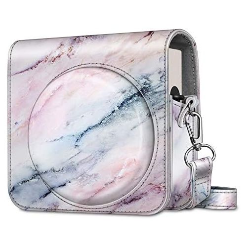  Fintie Protective Case for Fujifilm Instax Square SQ1 Instant Camera - Premium Vegan Leather Bag Cover with Removable Adjustable Strap, Marble Pink