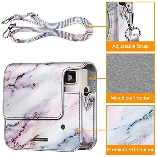  Fintie Protective Case for Fujifilm Instax Square SQ1 Instant Camera - Premium Vegan Leather Bag Cover with Removable Adjustable Strap, Marble Pink