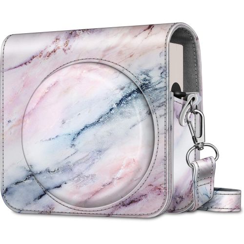  Fintie Protective Case for Fujifilm Instax Square SQ1 Instant Camera - Premium Vegan Leather Bag Cover with Removable Adjustable Strap, Marble Pink