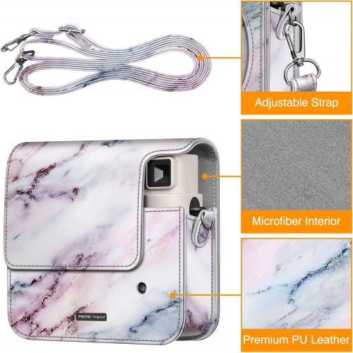  Fintie Protective Case for Fujifilm Instax Square SQ1 Instant Camera - Premium Vegan Leather Bag Cover with Removable Adjustable Strap, Marble Pink