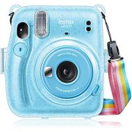 Fintie Protective Clear Case for Fujifilm Instax Mini 11 Instant Film Camera - Crystal Hard Shell Cover with Removable Rainbow Shoulder Strap, Glittering Blue