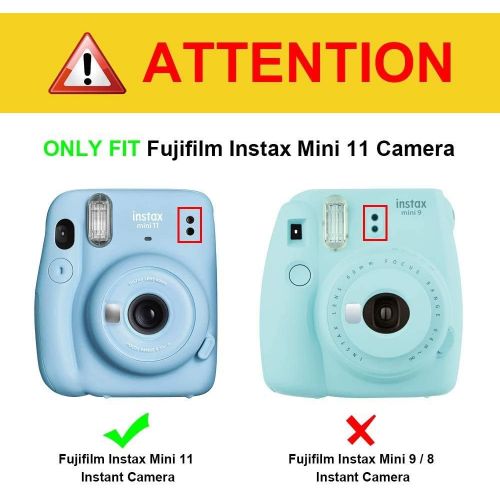  Fintie Protective Clear Case for Fujifilm Instax Mini 11 Instant Film Camera - Crystal Hard Shell Cover with Removable Rainbow Shoulder Strap, Glittering Blue