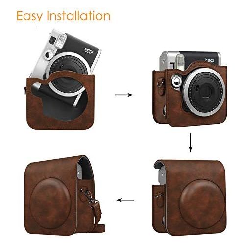  Fintie Protective Case Compatible with Fujifilm Instax Mini 90 Neo Classic Instant Film Camera - Premium Vegan Leather Bag Cover with Removable Strap, Vintage Brown