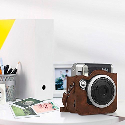  Fintie Protective Case Compatible with Fujifilm Instax Mini 90 Neo Classic Instant Film Camera - Premium Vegan Leather Bag Cover with Removable Strap, Vintage Brown