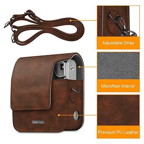  Fintie Protective Case Compatible with Fujifilm Instax Mini 90 Neo Classic Instant Film Camera - Premium Vegan Leather Bag Cover with Removable Strap, Vintage Brown