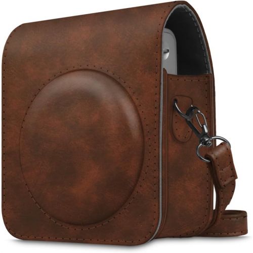  Fintie Protective Case Compatible with Fujifilm Instax Mini 90 Neo Classic Instant Film Camera - Premium Vegan Leather Bag Cover with Removable Strap, Vintage Brown