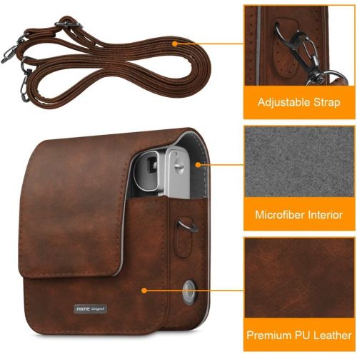  Fintie Protective Case Compatible with Fujifilm Instax Mini 90 Neo Classic Instant Film Camera - Premium Vegan Leather Bag Cover with Removable Strap, Vintage Brown