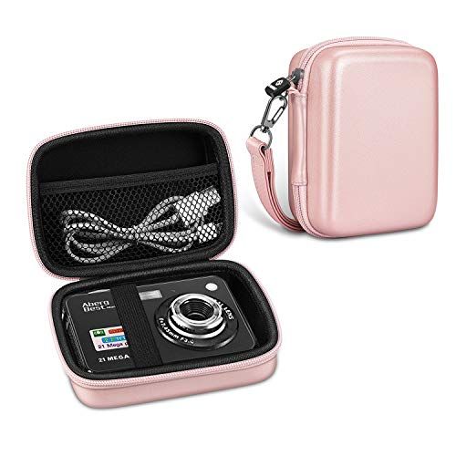  Fintie Digital Camera Case Compatible with AbergBest 21 Mega Pixels 2.7 LCD Rechargeable HD/ Kodak Pixpro/ Canon PowerShot ELPH 180/190 / Sony DSCW800 / DSCW830 Cameras, Rose Gold