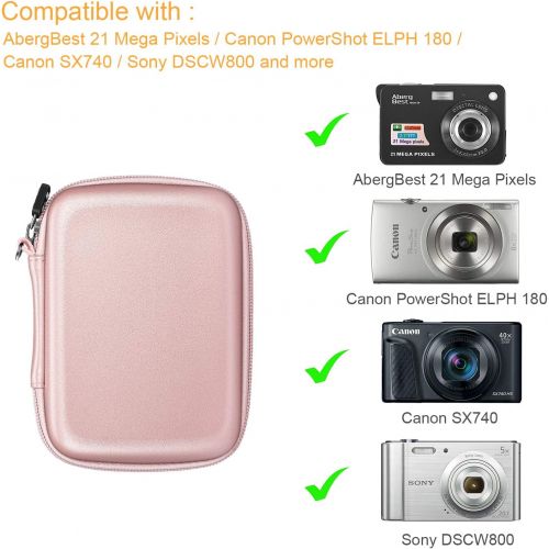  Fintie Digital Camera Case Compatible with AbergBest 21 Mega Pixels 2.7 LCD Rechargeable HD/ Kodak Pixpro/ Canon PowerShot ELPH 180/190 / Sony DSCW800 / DSCW830 Cameras, Rose Gold