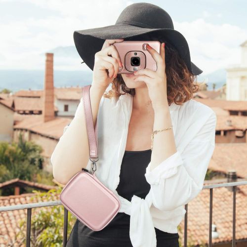  Fintie Protective Case for Fujifilm Instax Mini LiPlay Hybrid Instant Camera - Shockproof Hard Shell Carrying Case with Inner Pocket/Removable Strap, Rose Gold