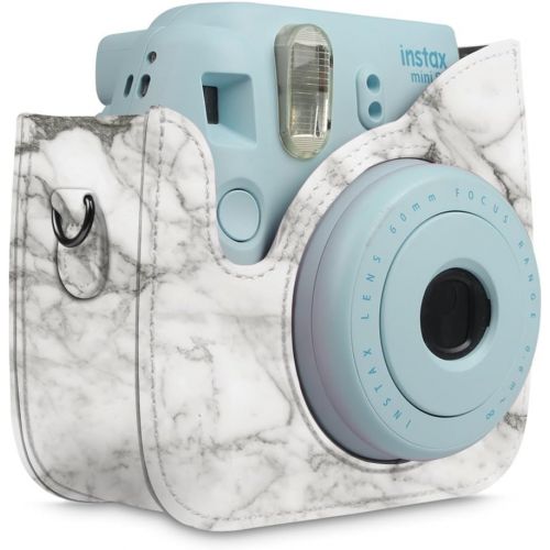  Fintie Protective Case Compatible with Fujifilm Instax Mini 8 Mini 8+ Mini 9 Instant Camera - Premium Vegan Leather Bag Cover with Removable Strap, Marble