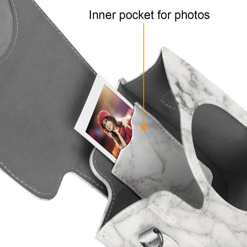  Fintie Protective Case Compatible with Fujifilm Instax Mini 8 Mini 8+ Mini 9 Instant Camera - Premium Vegan Leather Bag Cover with Removable Strap, Marble