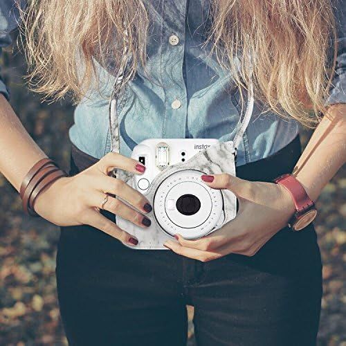  Fintie Protective Case Compatible with Fujifilm Instax Mini 8 Mini 8+ Mini 9 Instant Camera - Premium Vegan Leather Bag Cover with Removable Strap, Marble