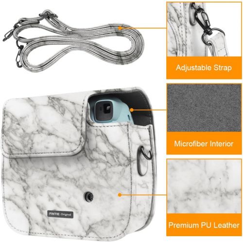  Fintie Protective Case Compatible with Fujifilm Instax Mini 8 Mini 8+ Mini 9 Instant Camera - Premium Vegan Leather Bag Cover with Removable Strap, Marble