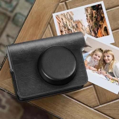  Fintie Protective Case for Fujifilm Instax Wide 300 Instant Film Camera - Premium Vegan Leather Bag Cover with Removable Strap, Vintage Black