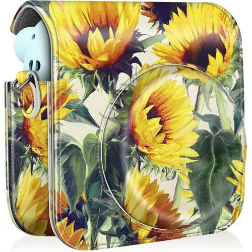  Fintie Protective Case for Fujifilm Instax Mini 11 Instant Camera - Premium Vegan Leather Bag Cover with Removable Adjustable Strap, Sunflowers