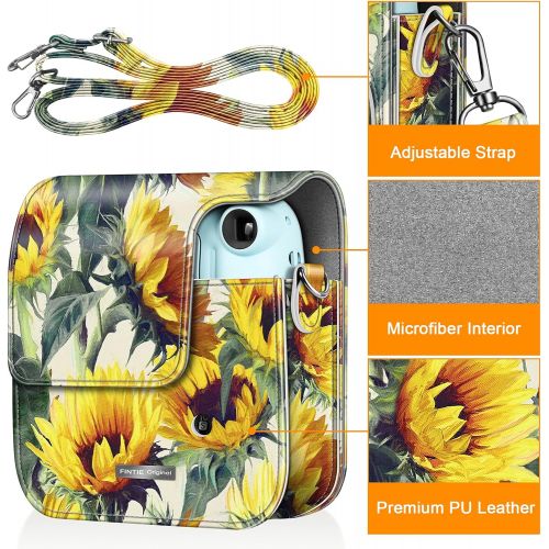  Fintie Protective Case for Fujifilm Instax Mini 11 Instant Camera - Premium Vegan Leather Bag Cover with Removable Adjustable Strap, Sunflowers
