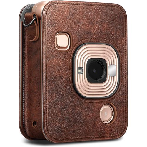  Fintie Carrying Case for Fujifilm Instax Mini LiPlay Hybrid Instant Camera - Premium Vegan Leather Portable Bag Cover with Removable Strap (Brown)