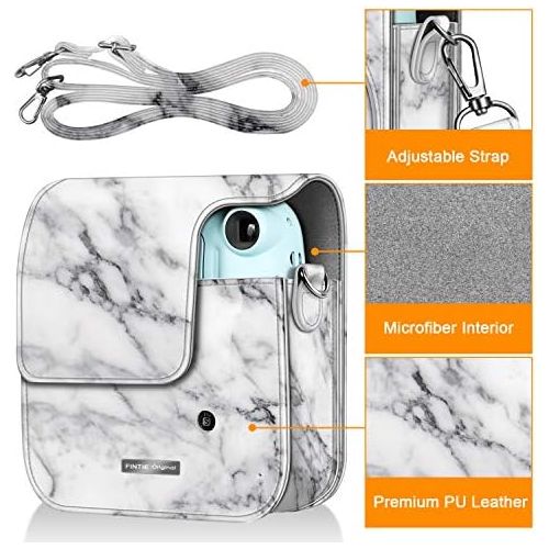  Fintie Protective Case for Fujifilm Instax Mini 11 Instant Camera - Premium Vegan Leather Bag Cover with Removable Adjustable Strap, Marble