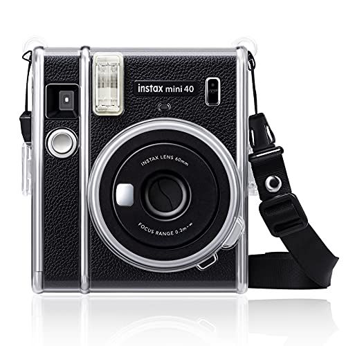  Fintie Protective Clear Case for Fujifilm Instax Mini 40 Instant Film Camera - Crystal Hard PVC Cover with Removable Shoulder Strap, Clear