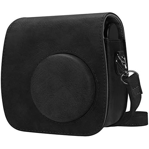  Fintie Protective Case Compatible with Polaroid PIC-300 / Fujifilm Instax Mini 7s Instant Film Camera - Premium Vegan Leather Bag Cover with Removable Strap, Vintage Black