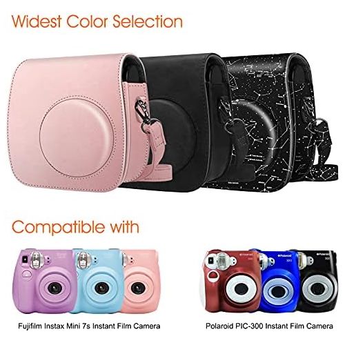  Fintie Protective Case Compatible with Polaroid PIC-300 / Fujifilm Instax Mini 7s Instant Film Camera - Premium Vegan Leather Bag Cover with Removable Strap, Vintage Black